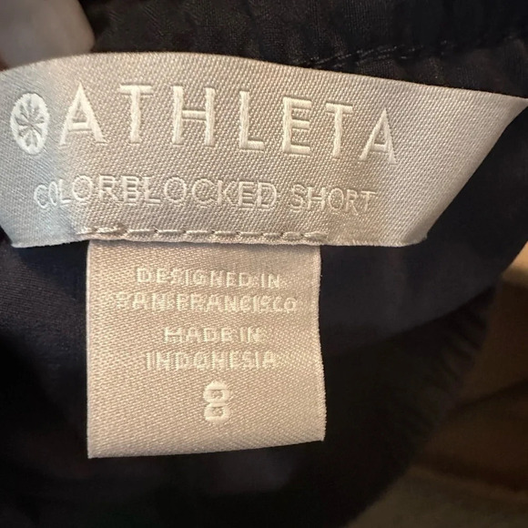 EUC ATHLETA COLOR BLOCKED SHORT Navy Black Size 8 Zip Pocket Running Athletic - Picture 10 of 10